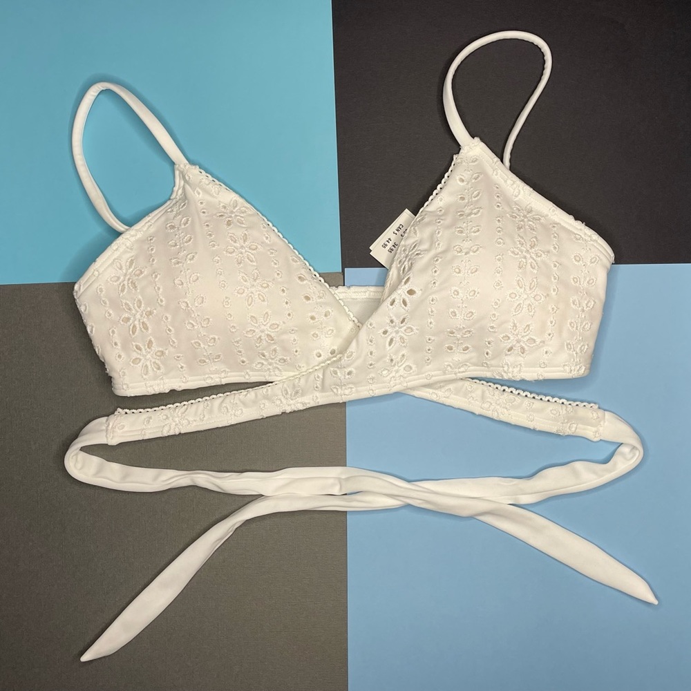 White Textured Wrap Bikini Top